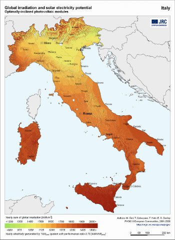 Resa degli impianti fotovoltaici nelle regioni Italiane in base all'irradiamento solare