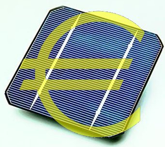 Simbolo per incentivi fotovoltaico: cellula con euro.